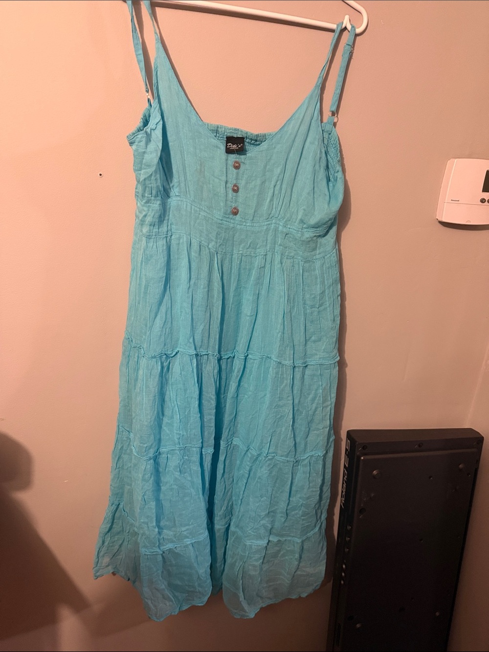 Turquoise Tiered Maxi Dress with Buttoned Bodice